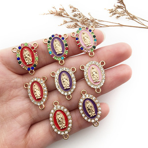 Emaille Strass Unser Lieben Weibliche Jungfrau Maria Gliederungsmedalje Blumenrosen-Tischwerk Legierung Kruzifix Gliederungs-Armband Anhänger Reize - Product Image 1