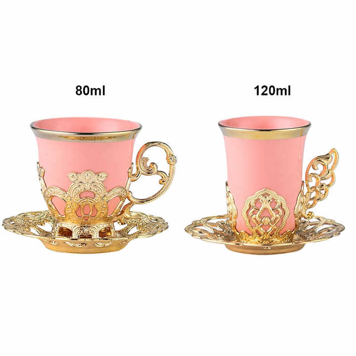 定制礼品盒土耳其镀金陶瓷土耳其咖啡茶杯套装6带茶碟