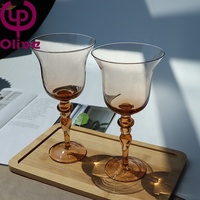 Verres de luxe soufflés à la main vert Orange violet gobelet coloré à haute tige médiéval ensemble de verres à vin rouge en cristal coloré Vintage