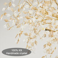Lustre moderne de luxe en cristal avec branches dorées, luminaire suspendu en forme de luciole pour salon, salle à manger, hall d'entrée, chambre à coucher