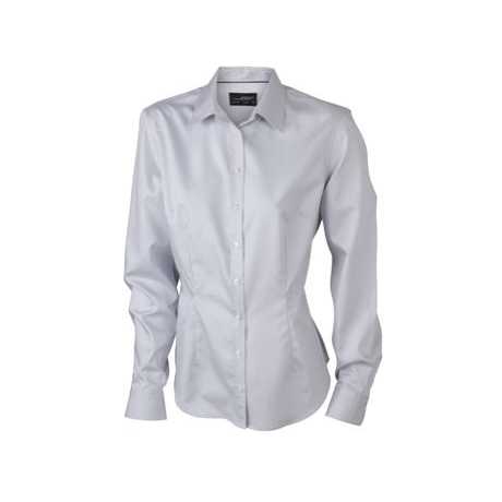 Ladies' Long-Sleeved Blouse-Embroidered Floral Pattern Easy-Care Satin Silk Poplin; Loose Fit for Business and City Size XL