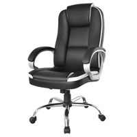 Chaise de bureau exécutive en cuir BIFMA à dossier haut, accoudoirs fixes, soutien lombaire, appui-tête, pivotante, pour ordinateur