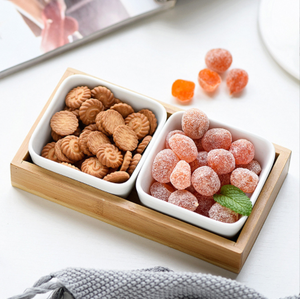 EMOER Treillis <span class=keywords><strong>en</strong></span> céramique de <span class=keywords><strong>bambou</strong></span> <span class=keywords><strong>et</strong></span> de bois avec couvercle <span class=keywords><strong>Assiette</strong></span> à collation pour fruits secs - Product Image 4