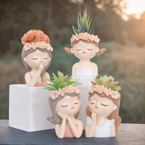 Adorable <span class=keywords><strong>maceta</strong></span> grande con cara <span class=keywords><strong>de</strong></span> niña, <span class=keywords><strong>maceta</strong></span> suculenta grande bonita, <span class=keywords><strong>maceta</strong></span> <span class=keywords><strong>de</strong></span> resina para granja, decoración del hogar para jardín - Product Image 5