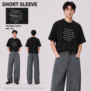 T-Shirt da Uomo Oversize a Maniche Corte con Collo Rotondo, Stampa <span class=keywords><strong>Grafica</strong></span> Tipografica, Nero, Streetwear Casual Personalizzato - Product Image 1