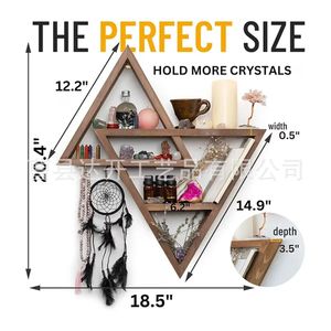 Wooden Triangular <b>Wall</b> <b>Mounted</b> <b>Shelf</b> 20.4x18.5 Inch Multi Layer Storage Rack For Crystals Decor Living Room Bedroom - Product Image 1