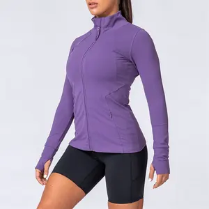 Gym Active Clothing Nylon Full Zip Workout Lauf jacke Damen Slim Fit Sport jacke mit Daumen löchern