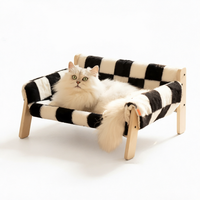 Canapé pour chat en bois massif, mignon et luxueux, motif à carreaux, imperméable, respirant, toutes saisons, lavable, détachable, niche pour chien