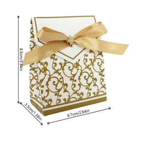 B643 Gold Yellow Ribbon Candy Boxes Wedding Favor Bag Cake Party Decoración Pascua Venta al por mayor Papel plegable Wedding Sweet Boxes - Product Image 2