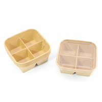 Barquette alimentaire jetable en papier kraft brun à 4 compartiments avec couvercle pour emballage alimentaire, boîte à lunch, conteneur à emporter