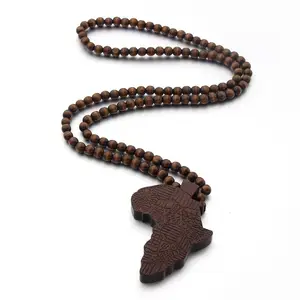 Mwsc — collier tendance carte de l'afrique, collier en bois, breloque africaine