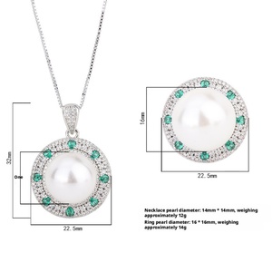 Juego de Joyería Nupcial de Dos Tonos con Perlas de Concha Blanca de 14 mm y Circonita Cúbica de Latón Ecológico, Venta al por Mayor del Fabricante - Product Image 2