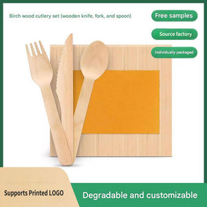 Cuchillo, Tenedor y Cuchara Desechables de Madera Biodegradable de 140 mm y 160 mm con Logotipo Impreso Personalizado - Product Image 5