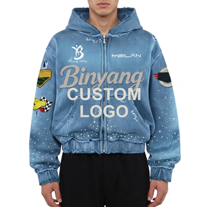 Sweat à capuche vintage délavé avec fermeture éclair ornée de strass, en molleton de coton épais 400 GSM, style Y2K vieilli, streetwear, mode urbaine homme, personnalisable sur le devant - Product Image 1