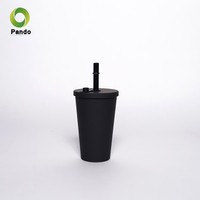 Gobelet en plastique à double paroi 16oz /24oz personnalisé avec paille tasse à café réutilisable thé à bulles finition mate givrée