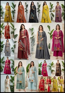 Wholesale Indian Ethnic Wear Designer Embroidered Kurta Palazzo Dupatta Set Women 3 Piece Suit Peacock Handwork Party Wear - Product Image 6