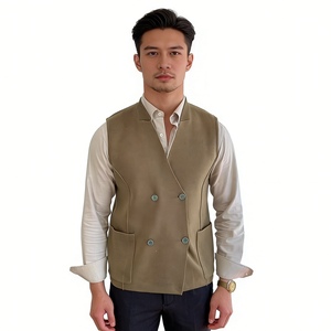 <strong>Men's</strong> Double Breasted <strong>Knit</strong> Wool Vest - Stand Collar Sleeveless <strong>Waistcoat</strong> with Pockets Sehe Fashion - Product Image 5