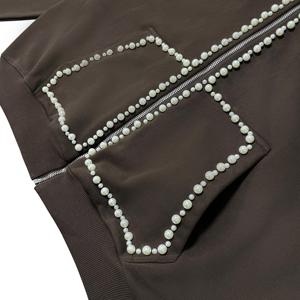 Chaqueta Bomber con Cierre y Adornos de Perlas para Hombre, Estilo Casual Urbano, Cuello Redondo, Color Sólido, Diseño con Cuentas, Ropa de Otoño - Product Image 5