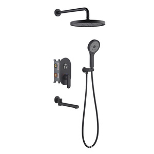 Système <span class=keywords><strong>de</strong></span> <span class=keywords><strong>douche</strong></span> rectangulaire en laiton à fixation murale, ensemble 4 pièces pluie et <span class=keywords><strong>jet</strong></span>, économie <span class=keywords><strong>d</strong></span>'<span class=keywords><strong>eau</strong></span>, noir mat pour hôtels et appartements - Product Image 1