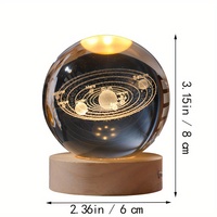 6cm Moderne LED Chaud Veilleuse Verre Planète 3D Cristal Système Solaire Globe Univers Base En Bois Gravé Au Laser Chambre D'anniversaire