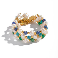 Bracelet pour femme en acier inoxydable plaqué or 18 carats, vintage, élégant, imperméable, avec pierre naturelle et perle d'eau douce