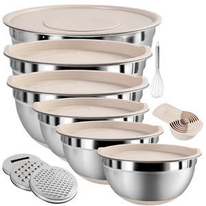Juego de 7 Tazones para Ensalada Ecológicos de Acero Inoxidable, 14-26 cm, con Tapa Hermética, Tazones para Mezclar Apilables, Aptos para Microondas y Lavavajillas - Product Image 1