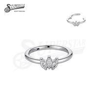 SUPERSTAR Anneau de piercing en titane ASTM F136 à segment articulé avec sertissage à griffes et zircone cubique de forme marquise pour septum, nez et cartilage