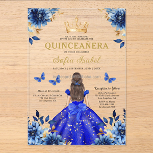 Invitations florales en acrylique bleu royal papillon <span class=keywords><strong>princesse</strong></span> Quinceanera - Product Image 1