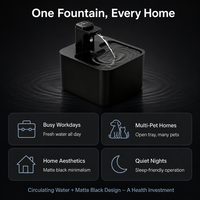 Fontaine à eau pour animaux de compagnie, noir mat, à circulation automatique, avec bec en forme de L, plateau encastré pour chats et chiens, intérieur