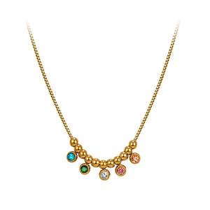 Collier pendentif boule en acier inoxydable plaqué or avec zircon cubique serti clos, chaîne à maillons, bijoux tendance pour femme - Product Image 1
