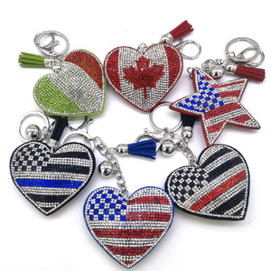 Crystal Bling Heart Keychain Flags from Canada to Greece