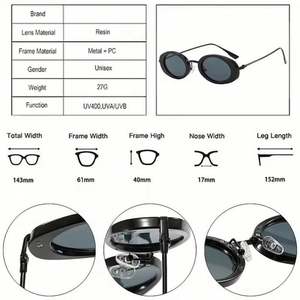 Lunettes de soleil ovales vintage 2025 personnalisées avec logo, pour hommes et femmes, style punk, protection UV400, monture métallique fine, effet œil de chat - Product Image 5