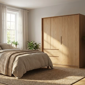 El armario de madera Oron ofrece un diseño atemporal, almacenamiento inteligente y la elegancia de la madera natural para espacios de vida modernos. - Product Image 2