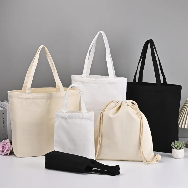 Vente en gros de sac fourre-tout en toile sacs fourre-tout en coton avec poche zippée sacs fourre-tout bon marché pour femmes avec logo imprimé personnalisé