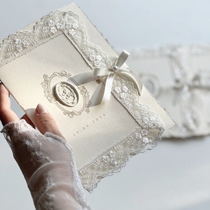 Ensemble d'invitations de <span class=keywords><strong>mariage</strong></span> personnalisées haut de gamme avec bordure en dentelle, carte de réponse 'Save the Date', finition estampée à chaud en relief - Product Image 1