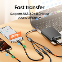 Câble d'extension répartiteur USB/Type-C 3-en-1 avec connecteurs métalliques, blindage en nylon tressé, charge rapide 3A pour ordinateur, écouteurs, OTG