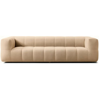 Canapé trois places en tissu personnalisable de style nordique couleur crème, revêtement en chanvre/coton/lin, rembourrage en éponge haute densité, salons