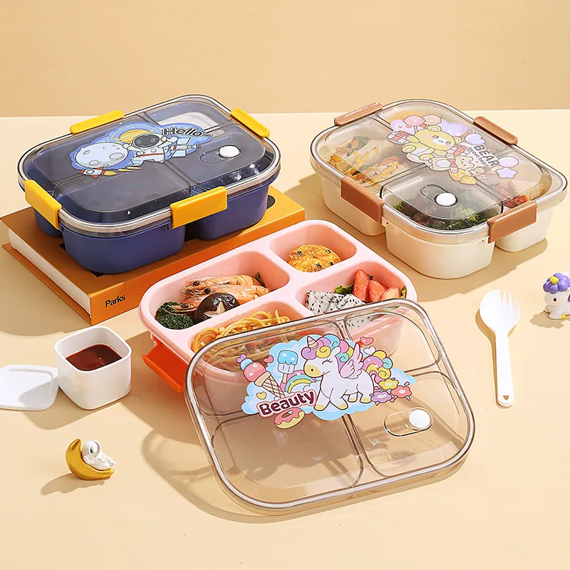 W47 Hot sales Plastic Food Lunch Bento Box Storage Container 4 Compartments Microwave Safe Lunch Box For Office And School