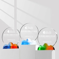 Nouvelle plaque en verre de base en forme de montagne créative ronde avec plaque de trophée en cristal de base de couleurs pour le trophée de banquet et d'activités
