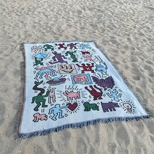 Nouveau design de couverture tissée en coton personnalisé Boho Jacquard tapisserie pique-nique couverture tapis