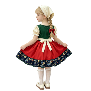 Disfraz de Mardi Gras, Oktoberfest Bávaro, Estilo Dulce, con Falda hasta la Rodilla, Encaje Floral y Lazo, para Niñas, Estilo Lujoso, Inspirado en Películas y TV - Product Image 5