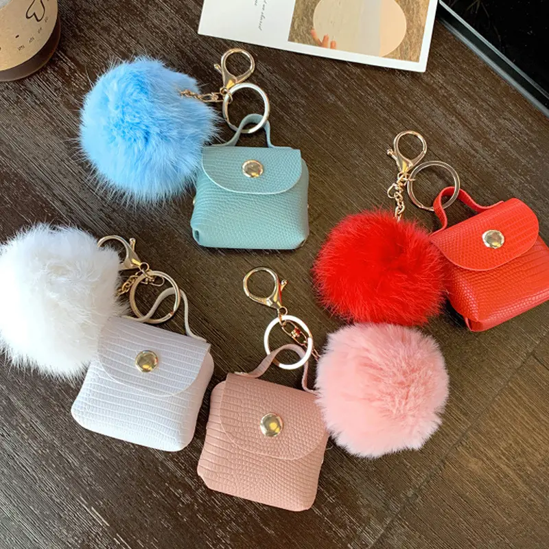 Monedero pequeño de lujo para chicas, Mini monedero pequeño con botón y pompones, regalo