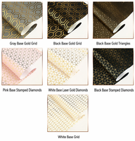 Kertas Kado Seni Berlapis PE 100gsm, Dapat Didaur Ulang, Motif Geometris, Foil Emas, Gulungan Pembungkus Buket Bunga, Grosir