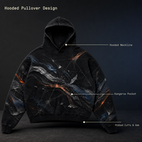 Sweat à capuche noir Original Moss Utility Patch, style streetwear avec appliqué abstrait, pull-over respirant 100 % polyester pour le printemps
