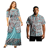Chemises de plage polynésiennes pour hommes et hauts élégants formels à manches mi-longues, col rond et fente pour femmes, tenues de couple Puletasi Samoan