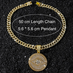 สร้อยคอจี้รูปตาปีศาจทรงกลมชุบทองอัลลอยด์ดีไซน์เรียบง่ายทำมือแบบใหม่ สไตล์ฮิปฮอปสำหรับผู้ชาย - Product Image 5