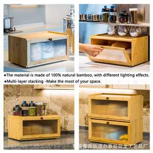 Boîte à pain en bambou, conteneur de rangement transparent en bois, grande capacité, boîte de rangement pour pain de comptoir de cuisine, boîte de présentation pour baguettes - Product Image 5