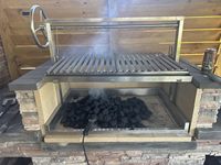 Barbecue argentin Santa Maria de luxe, très demandé, réglable en hauteur, pour le camping, en acier inoxydable avec revêtement en poudre, fonctionne au bois.