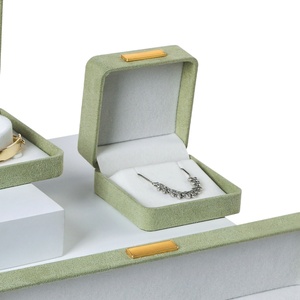 Factory Direct Sage Green Velvet Ring Necklace Box, Wholesale Luxury Jewelry Box, Custom Logo Available - Product Image 5