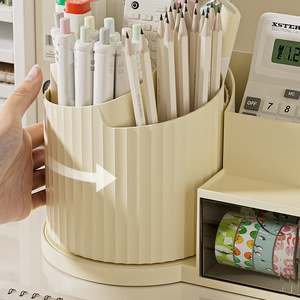 Rotating Plastic Desk Organizer Multi Compartment Storage <b>Box</b> Open Top Pen Holder <b>Makeup</b> Toiletry Container - Product Image 2